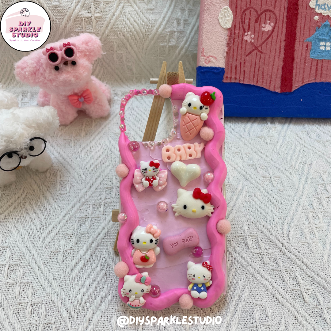 Kawaii Kitty Small Pink Decoden Phone Case Handmade