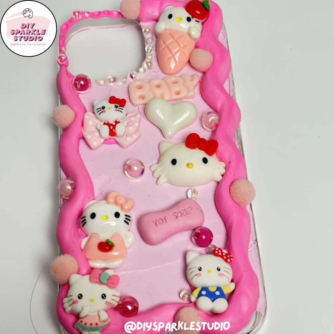 Kawaii Kitty Small Pink Decoden Phone Case Handmade